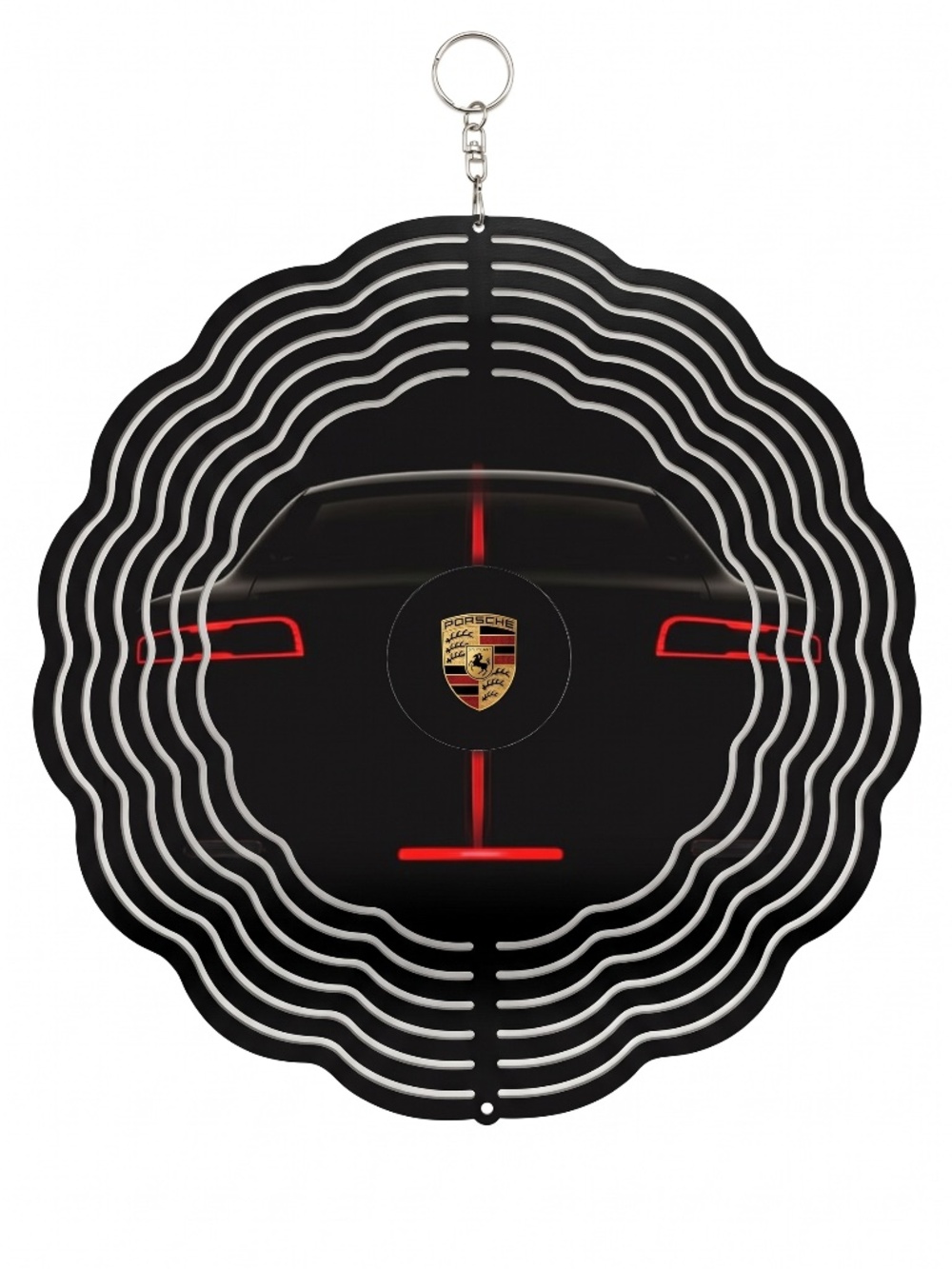 10" Porsche Sports Car Kinetic Wind Spinner - Black Metal Hanging Yard Decor